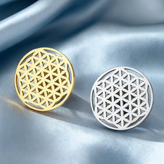 Dawapara Flower of Life Brooch Minimalist Sacred Geometry Spiritual Symbol Lapel Pin Protection Amulet Stainless Steel Jewelry