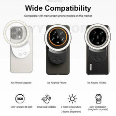 Fotorgear Mini Selfie Ring Light Magnetic Phone Fill Light for iPhone Xiaomi 14 Ultra for Live Photography Selfies