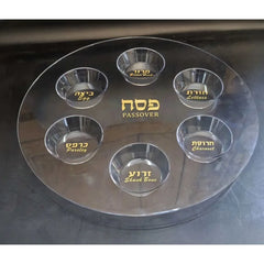 Plastic Clear Jewish 6-Section Passover Seder Plate - Kosher with Food Labels & Elegant Design