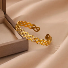 Wrinkle Texture Open Cuff Bracelet – Stainless Steel Bangle