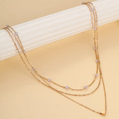 LATS Multilayer Pearl Cross Love Heart Pendant NecklaceGold Color Fashion Neck Chain Trend Jewelry
