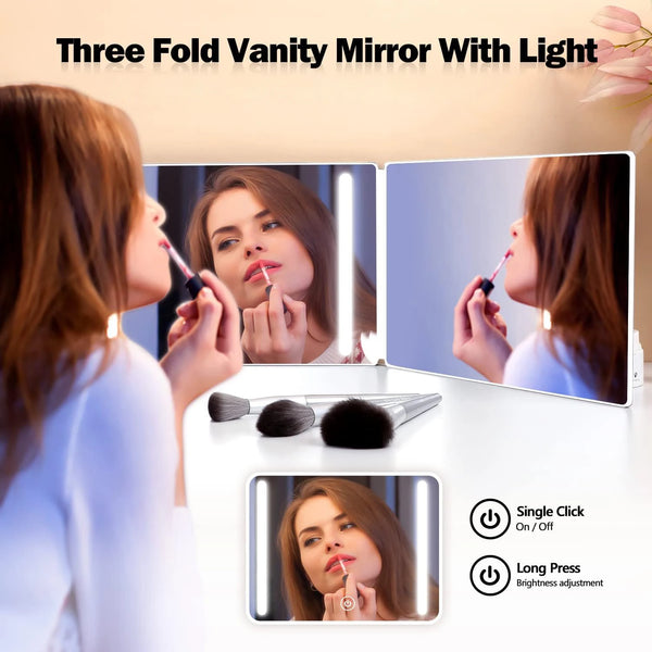 LED Mirror  Trifold Self Haircut Mirror With Light Adjustable Height 3 Way Self Haircut Mirror Hd Glass 3 Way Mirror LED Lights