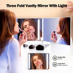 LED Mirror  Trifold Self Haircut Mirror With Light Adjustable Height 3 Way Self Haircut Mirror Hd Glass 3 Way Mirror LED Lights