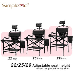 Simpleme Lightweight Aluminum Portable Folding Tall Director Adjustable High Makeup Artist Chair With Headrest Office Chairs Office Furniture