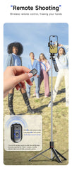 MEUYAG Selfie Stick Tripod with 1708mm Long Monopod Fill Light, Bluetooth Remote, 360° Rotation, 1/4 Interface, for mobile phone