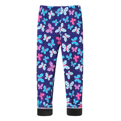 Girls Warm Plush Long Pants for Autumn Spring Cartoon Butterfly Striped Soft Cozy Leggings Fleece-Lined Bottoms Kids Casual Wear