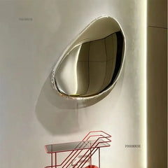 Modern Stainless Steel Water Drop Decorative Mirror Wall Hanging Restaurant Model Room Wall Decoration Pebble Stone Hanging  CC
