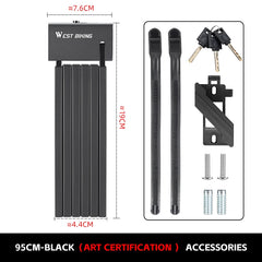 WEST BIKING Foldable Bike Lock Key Strong Security Anti-theft Bicycle Password Lock Heavy Chain Cable Padlock Motorcycle Lock