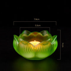 Colorful Glass Lotus Candle Holder Buddhist Altar Lamp Butter Lamp Stand, Ever-Burning Candlestick for Worship & Home Decoration