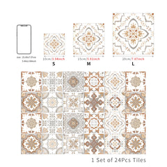 24 pieces of Mandala Retro Pattern Glossy Self-adhesive Tile Stickers for Kitchen and Bathroom Removable Waterproof Wall Sticker Home Decor