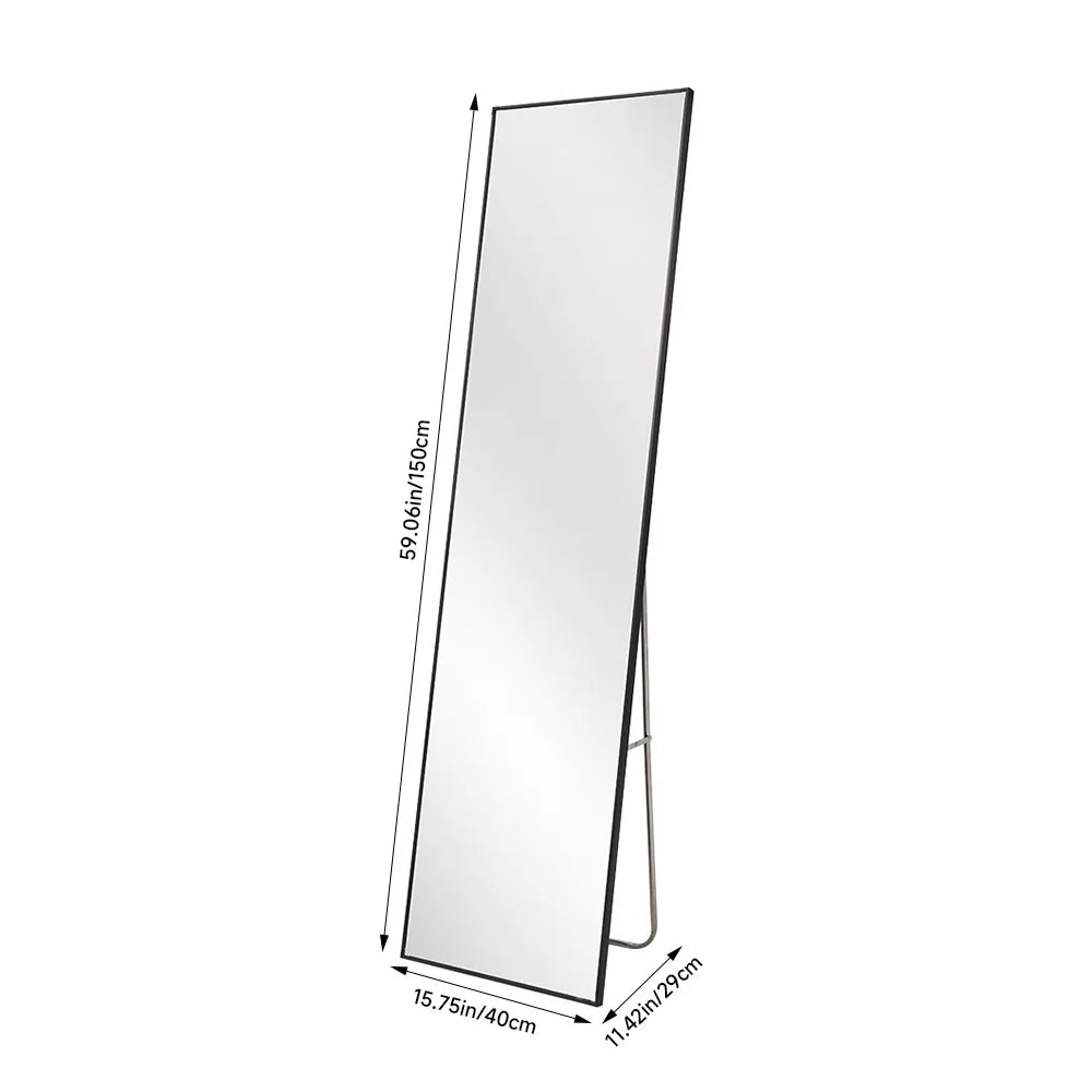 【Lifeideas】Modern Slim Frame Full Length Mirror with Stand, Aluminium Alloy Frame Floor Mirror, for Bedroom