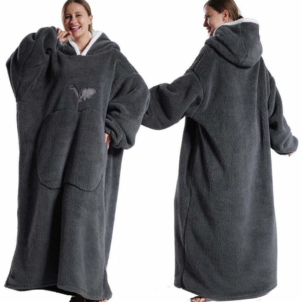 Extra Long Hooded Wearable Blanket – Cozy Flannel TV Throw