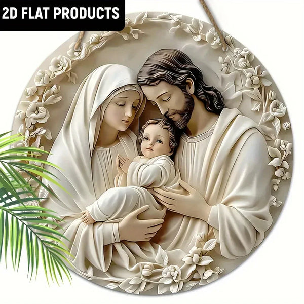 2D Wooden Baptism Prayer Theme Round Hanging Ornament | 7.9Inch/20cm Indoor/Outdoor Wall Door Decoration