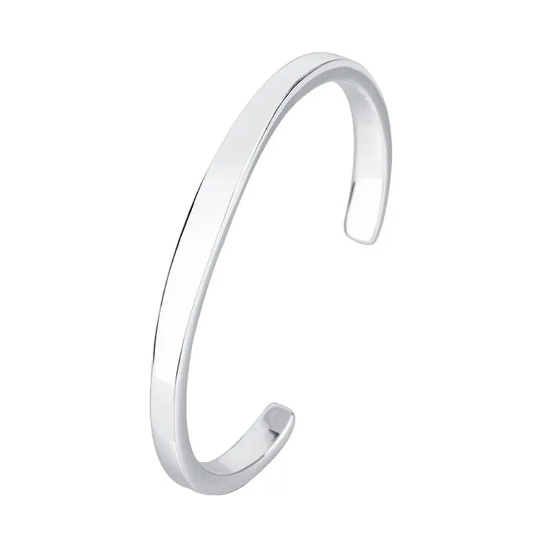 Sole Memory Simple Smooth Shiny 925 Sterling Silver Resizable Opening Bracelet For Women Luxury Jewelry Gift BR349