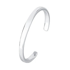 Sole Memory Simple Smooth Shiny 925 Sterling Silver Resizable Opening Bracelet For Women Luxury Jewelry Gift BR349
