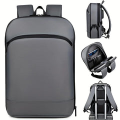 One men's plain business backpack with a luggage strap for commuting.