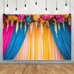 Happy Diwali Photography Backdrop Marigold Flower Curtain Puja Ganpati Pooja Traditional Wedding Birthday Party Photo Background