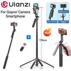 Ulanzi MA09 1.74m Selfie Stick Tripod for iPhone 17 15 Android Phone w Remote Control Panoramic Ball Head Holder U200 VL49 Kit
