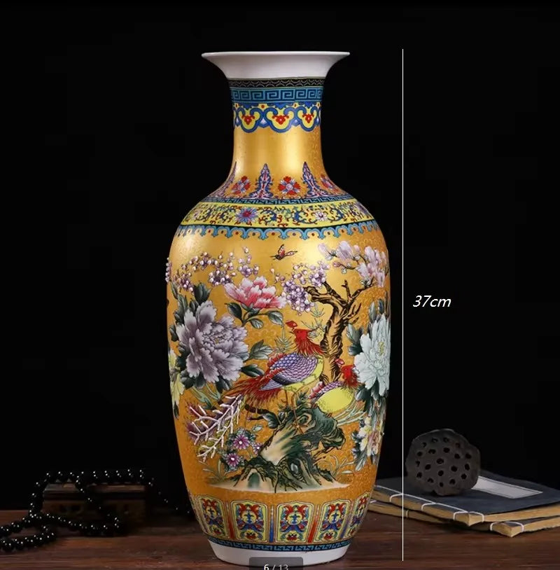 Jingdezhen Floor-standing Ceramic Large Flower Vase for Floral Arrangement Simple European-style Living Room Modern Home Decor C