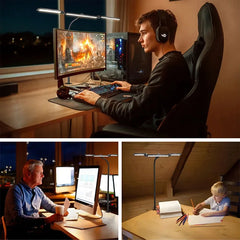 LED Desk Lamp Eye-Caring Desk Light with Stepless Dimming Adjustable Flexible Gooseneck with Clamp for Reading Study Workbench