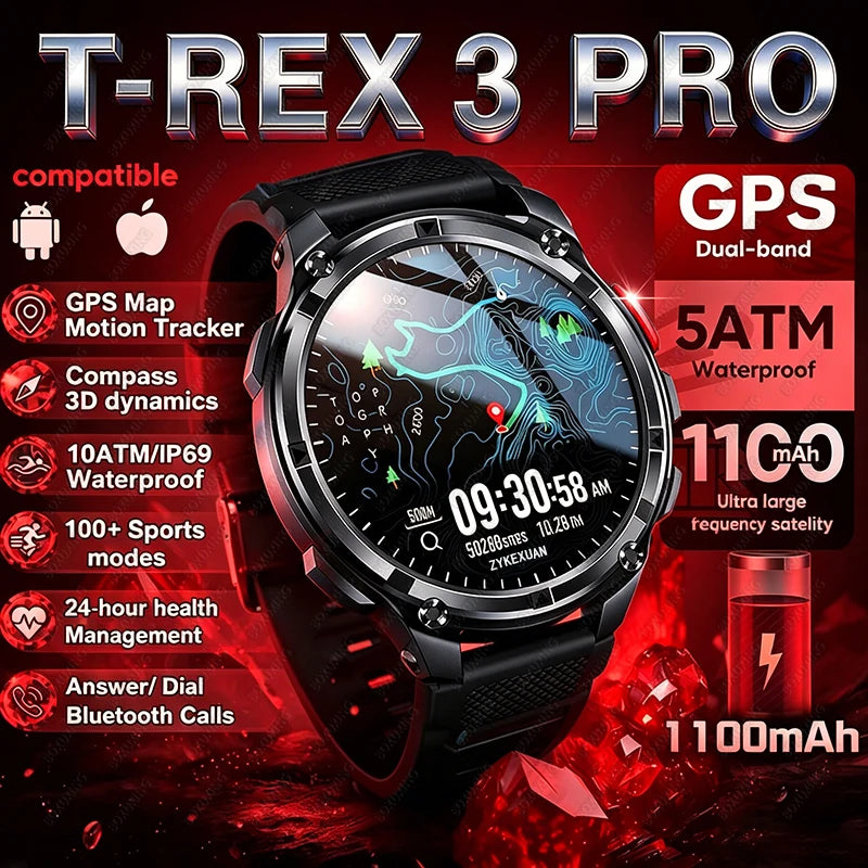 New T-Rex3 Ultra 1100mAh Battery Smart Watch GPS Track Compass IP69K Waterproof Sports tracker Outdoors Military Smartwatches