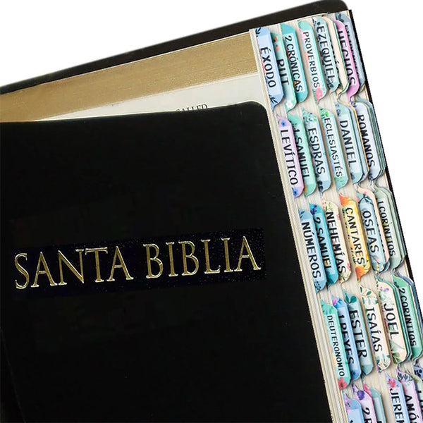 Bible Tabs in Spanish Pastel Bloom, Spanish Bible Tabs, Spanish New & Old Testament BibleTabs, Large Laminated Floral Design, Bi