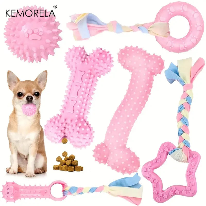 6 PCS Dog Chew Toys For Cleaning Teeth  Soft Rubber Bone Funny Ball Interactive Donut Treat Set For Small Medium Dogs Pet Gifts Pet Shop