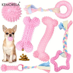 6 PCS Dog Chew Toys For Cleaning Teeth  Soft Rubber Bone Funny Ball Interactive Donut Treat Set For Small Medium Dogs Pet Gifts Pet Shop