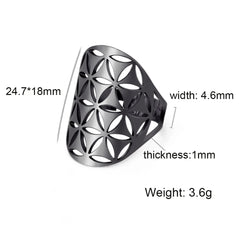 EUEAVAN Flower of Life Ring Stainless Steel Sacred Geometry Archangel Metatron Ring Adjustable Amulet Jewelry Gift Wholesale