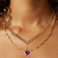 LATS 2pcs Can Be Assembled Heart and Sword Zircon Pendant Necklace for Men Couple Silver Gold Plated Choker Chain Jewelry