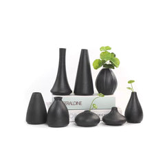 Ceramic vase, small flower vase, minimalist black ceramic living room decor, Japanese retro black dried flower planter