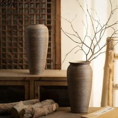 Vintage Chinese Zen Handcrafted Ceramic Pottery Vase, Rustic Living Room Floral Decor, Ideal for Room & Chambre