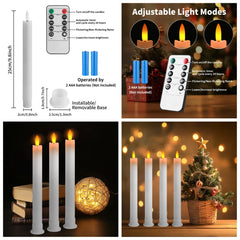 6Pcs Flameless Taper Candles with Holder & Remote LED Candlesticks Battery Operated Flickering Window Candle for Christmas Decor