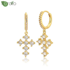 925 Sterling Silver Needle Fashion Cross Pendant Hoop Earrings for Women Vintage Gold Color Small Earrings Luxury Jewelry Gifts