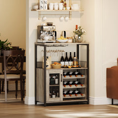 36" Wine Bar Cabinet with LED Lights - Adjustable Glass Shelves Liquor Storage, Curio Cabinet for Kitchen Counter, Dining Room Kitchen Display Cabinets Kitchen & Dining Furniture