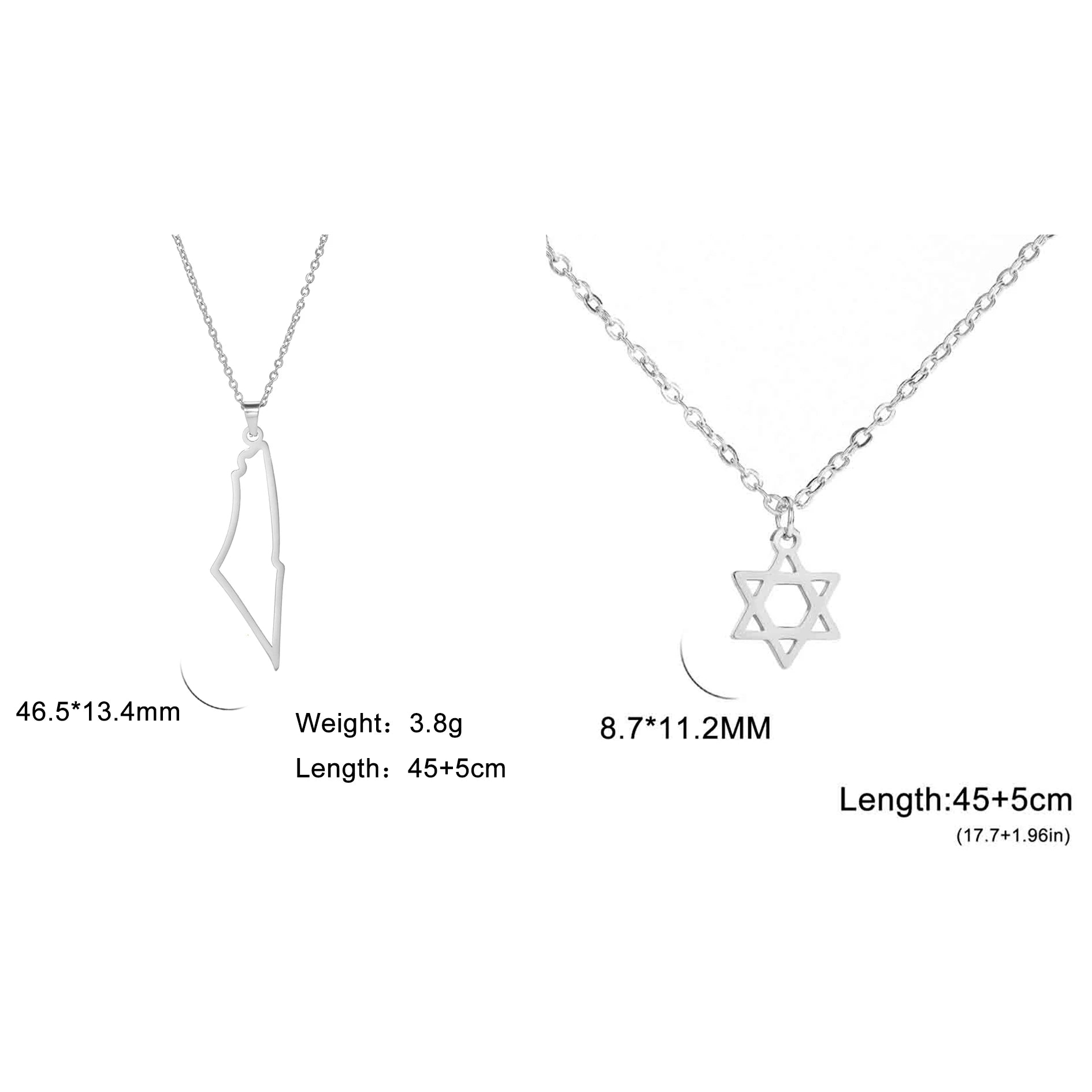 Teamer Israel Map Star of David Pendant Necklace for Women Men Jewish Stainless Steel Necklace Ethnic National Jewelry Wholesale