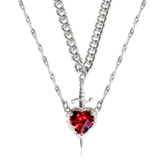 LATS 2pcs Can Be Assembled Heart and Sword Zircon Pendant Necklace for Men Couple Silver Gold Plated Choker Chain Jewelry