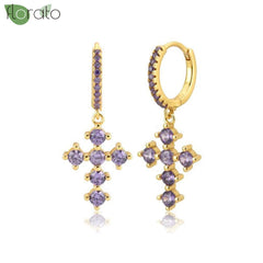 925 Sterling Silver Needle Fashion Cross Pendant Hoop Earrings for Women Vintage Gold Color Small Earrings Luxury Jewelry Gifts