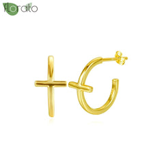 925 Sterling Silver Needle Fashion Cross Pendant Hoop Earrings for Women Vintage Gold Color Small Earrings Luxury Jewelry Gifts