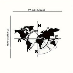 CIFbuy Wrought Iron World Map Wall Art Metal Compass Home Décor Durable Modern Classic Interior Hanging Decor
