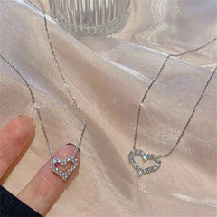 Kpop Crystal Hollow Love Pendant Necklace Romantic Zircon Simple Necklace Trendy Jewelry Accessories
