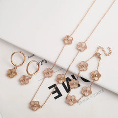 Plum Blossom Five-Leaf Clover Bracelet & Necklace – Y2K Style Jewelry