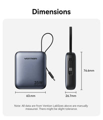 Vention 35W Mini Power Bank PD Fast Charge 10000mAh Portable PowerBank for iPhone 17 16 Pro Samsung S25 External Battery Charger