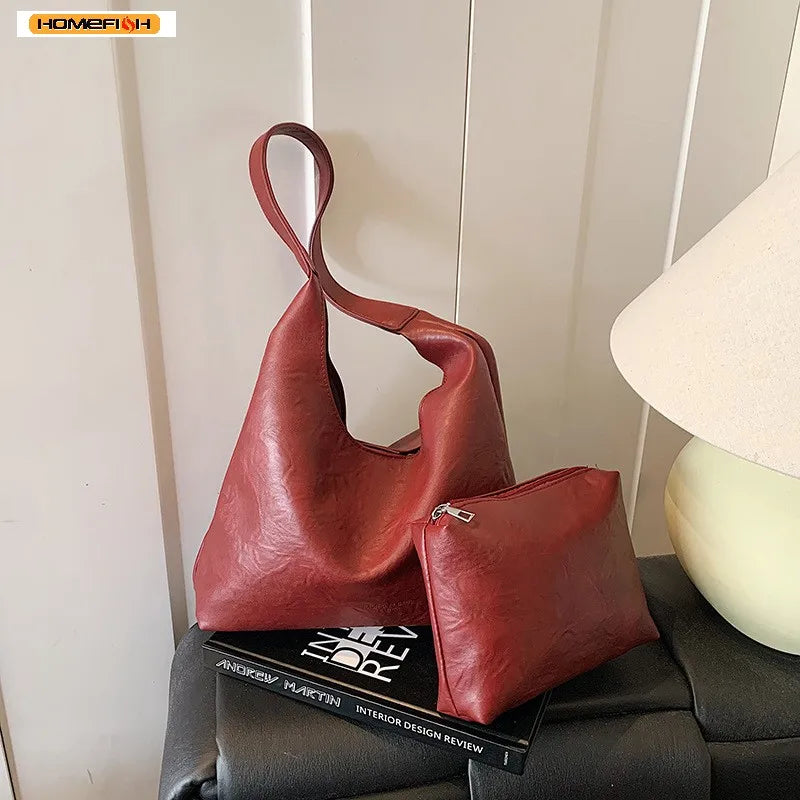 Homefish New Tote bag 100 hand bill of lading shoulder women's bag retro simple large bag Tote bag