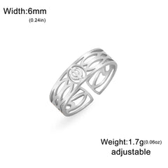 EUEAVAN Fashion Sikhism Symbol Rings For Women Men Stainless Steel Adjustable Classic Sikh Khanda Ring Religious Amulet Jewelry