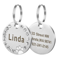 Personalized Dog Cat ID Tag Bling Rhinestone Puppy Kitten Name Tags Anti-lost Pet Collar Accessories Free Engraved Pet Products