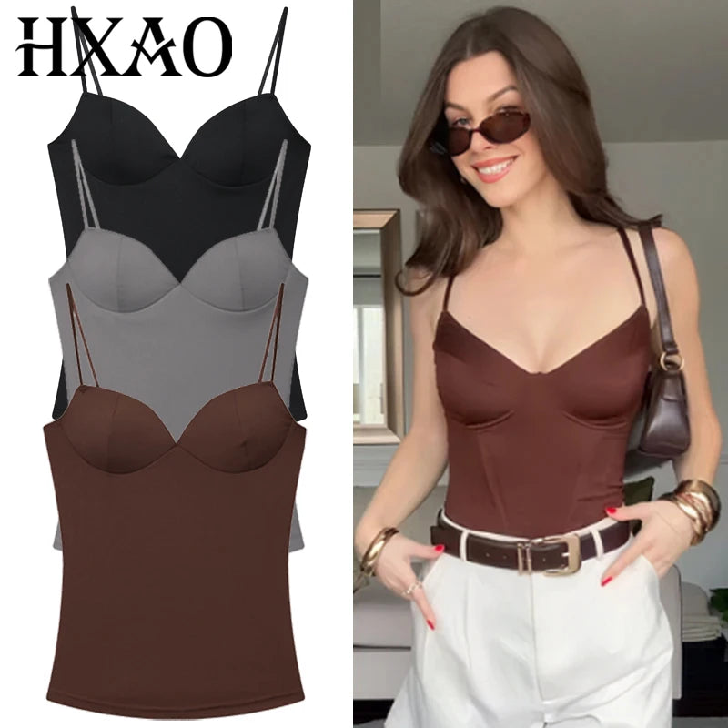 HXAO Burgundy Corset Camisole – Women Sleeveless Backless Top