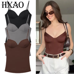HXAO Burgundy Corset Camisole – Women Sleeveless Backless Top