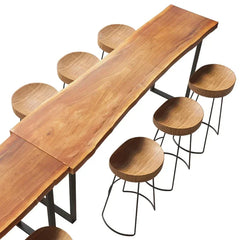 Nordic Home Solid Wood Bar Stools Front Desk Coffee Leisure Chair Iron Art High Bar Stools for Kitchen Stylish and Sturdy Kitchen & Dining Furniture