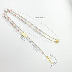 Y Shape Beads Chain Gold Color Stainless Steel Virgin Mary Cross Rosary Pendant Long Necklace Women Girls Jewelry Spiriti Pray
